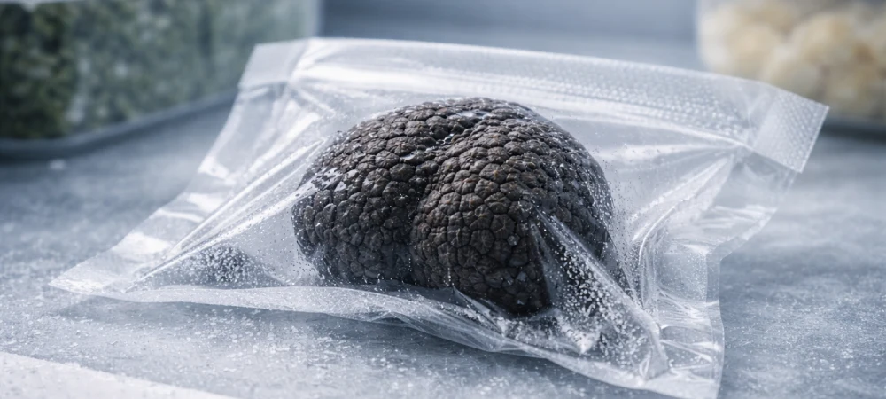 Trufa fresca envasada al vacío preparada para su conservación en congelación