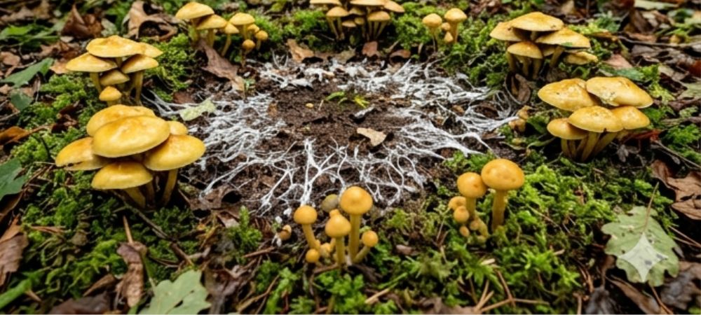 Cómo crecen los hongos desde el micelio en el suelo del bosque