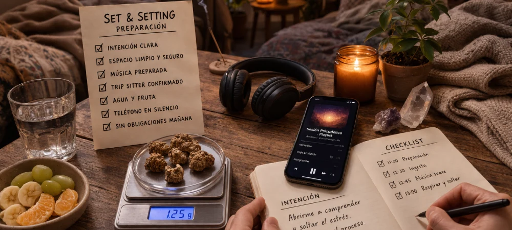 preparacion del set and setting entorno seguro musica y objetos para experiencia psicodelica