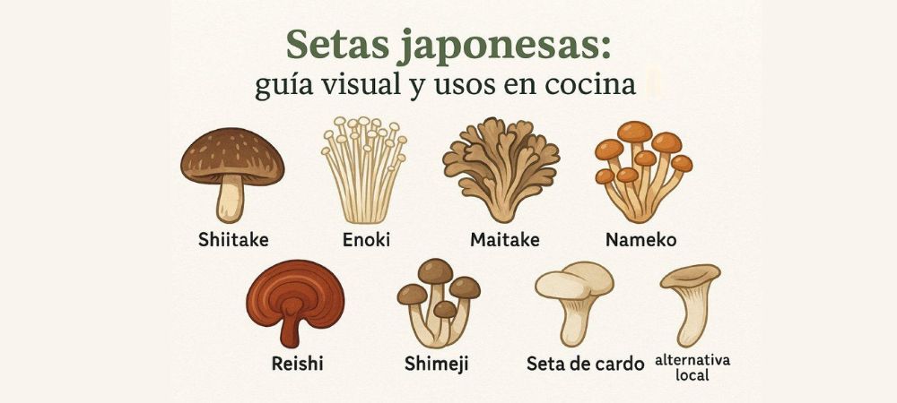 guía visual de setas japonesas donde encontramos la pholiota nameko
