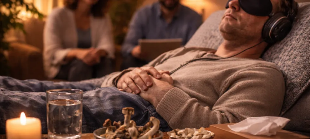 sesion de terapia con psilocibina para dejar de fumar en entorno controlado